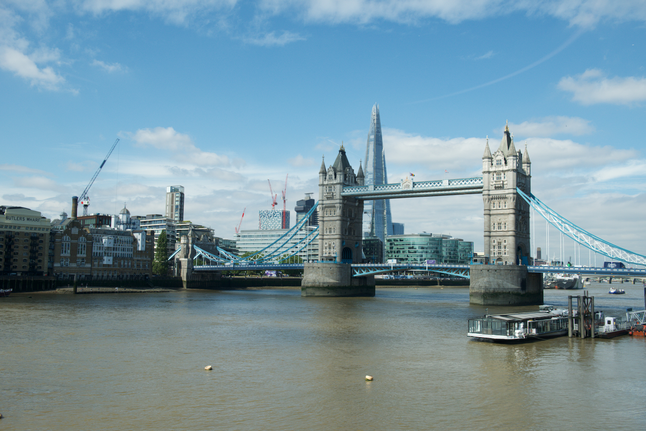 Tower Bridge over the River Thames in London on a clear day
